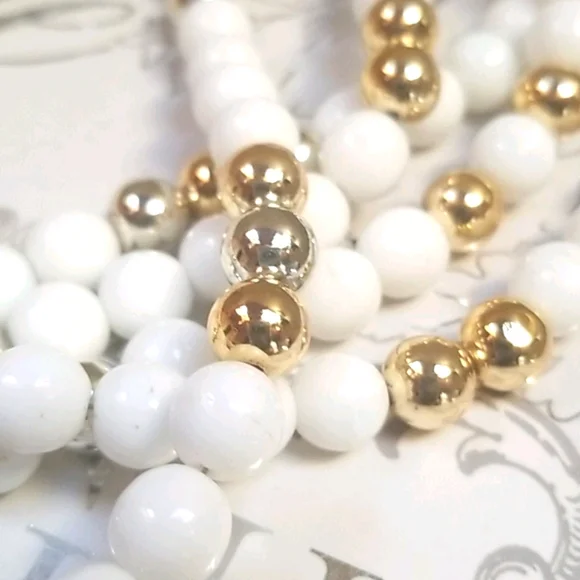 Vintage 1950s Mid Century Choker Beaded Gold & Silver Tone Multi-Strand Necklace - Picture 11 of 15